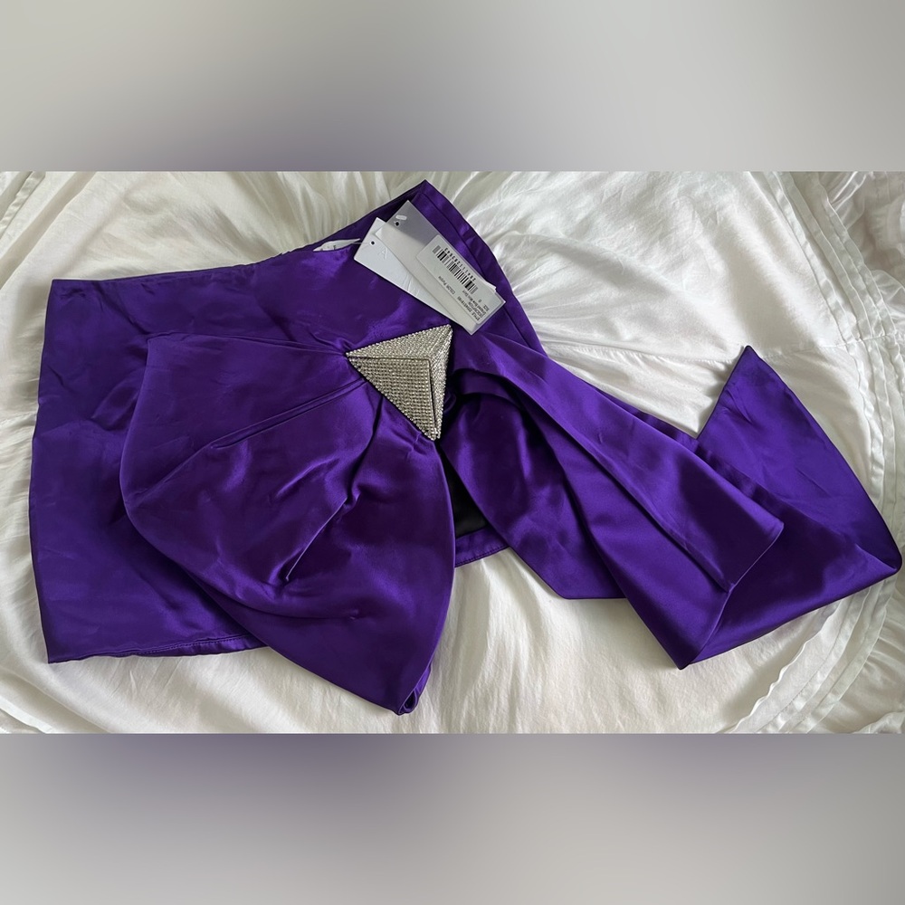 AREA Draped Bow Mini Skirt In Purple - Picture 2 of 14